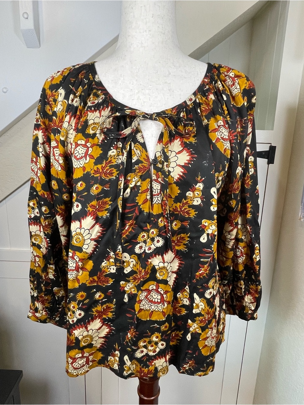 Emerson Fry India Collection Lucy Blouse Caravela Satin Modal Floral Top S